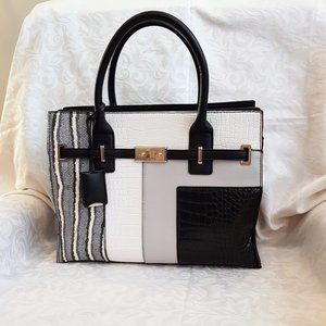 *2 for $25* EUC Black/Grey/White Nine West Faux Leather Handbag, medium